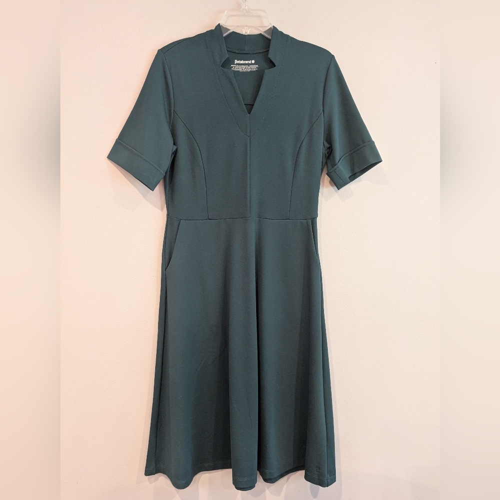 Betabrand A-Line Midi Dress Forest Green Medium